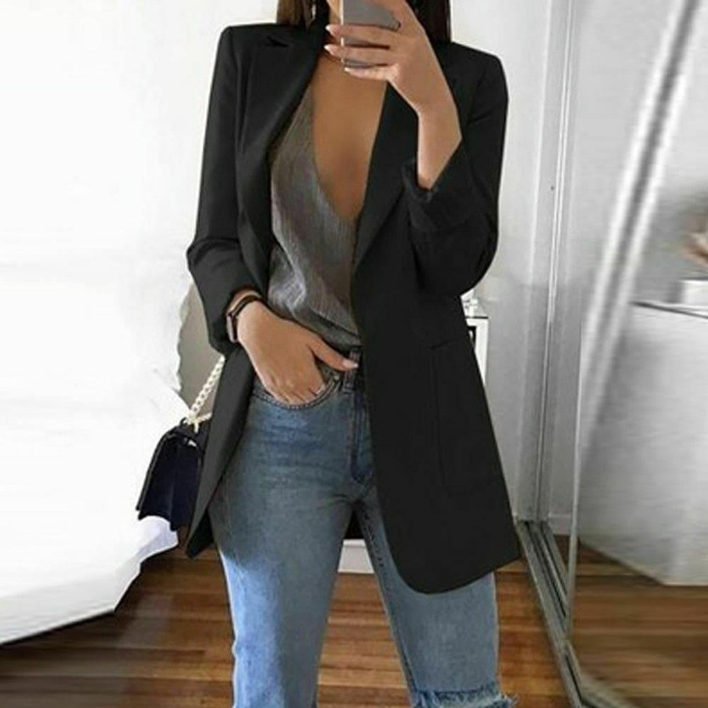 Long Sleeve Cardigan Slim Jackets Suit Coat Work Jacket Casual Mid Coat