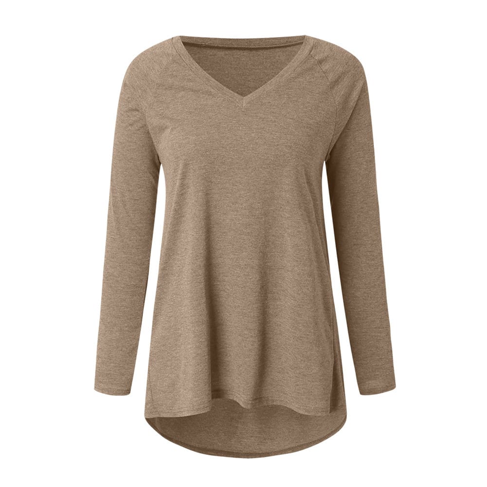 Autumn Women Ladies Tee Shirt Loose Blouse V-neck Shirt Long Sleeve Casual Jumper Pullover Tops Plus Size L-5XL