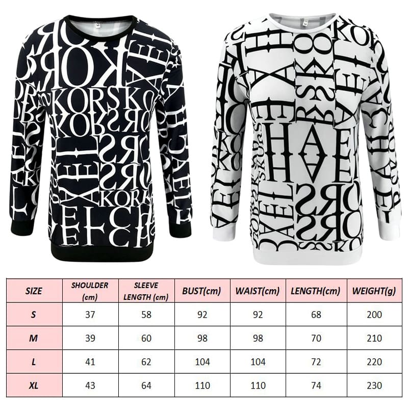 Women Long Sleeve Blouse Shirt Crew Neck Letter Print Pullover Sweatshirt Loose Jumper Casual Autumn Winter Top