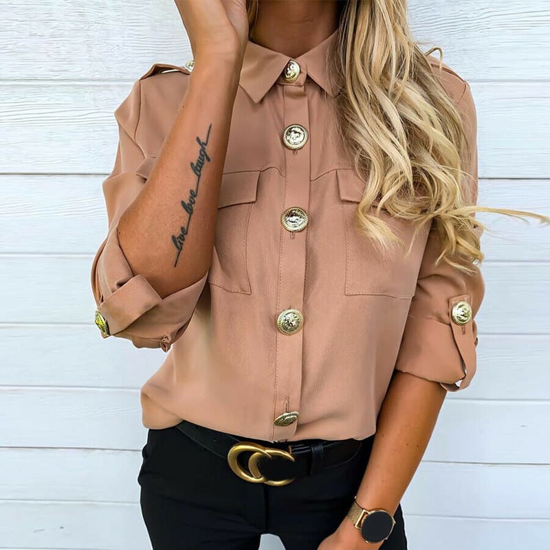 Women Button Down Blouse Shirt Office Ladies Long Sleeve Casual V-Neck Loose OL Blouse Fashion New Autumn Tops