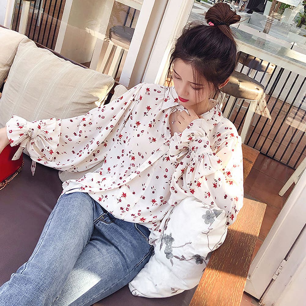 Korea Style Women Chiffon Solid Long Sleeve Blouse Fashion Ladies Summer Casual Loose Tops T Shirt Pullover Clothes