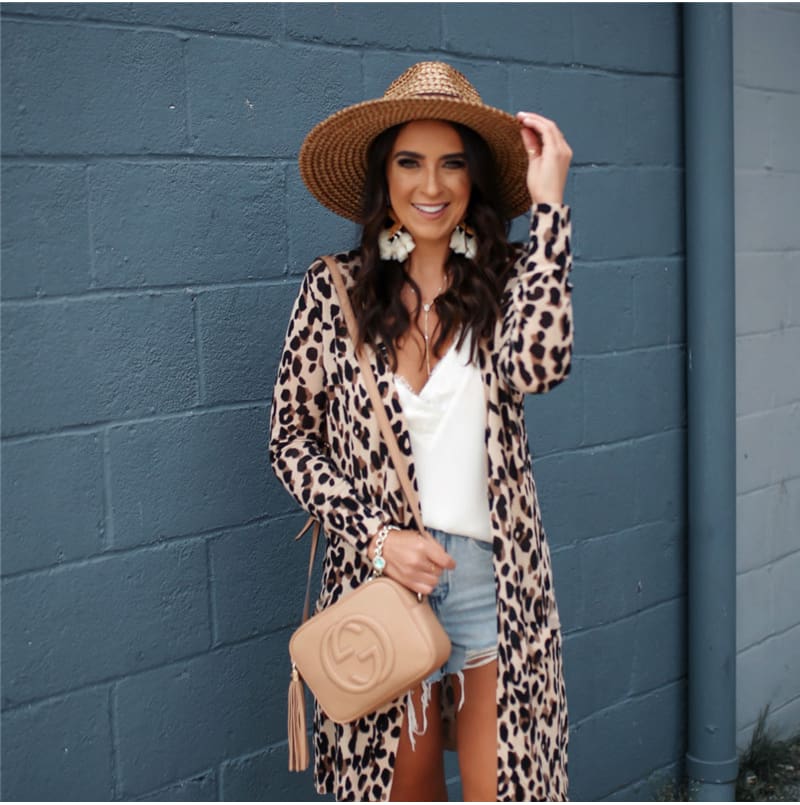 Fashion Leopard Womens Long Sleeve Cardigan Tops Loose Long Blouse Outwear Streetwear