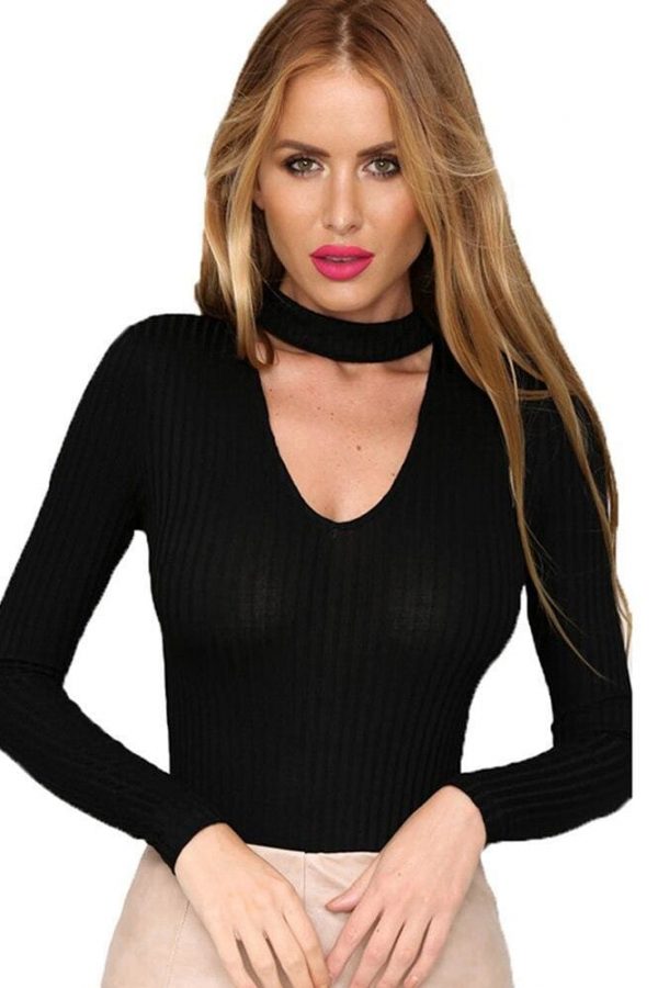 The Best Halter knitted sweater short pullover women tops Slim v neck jumper Online - Source Silk