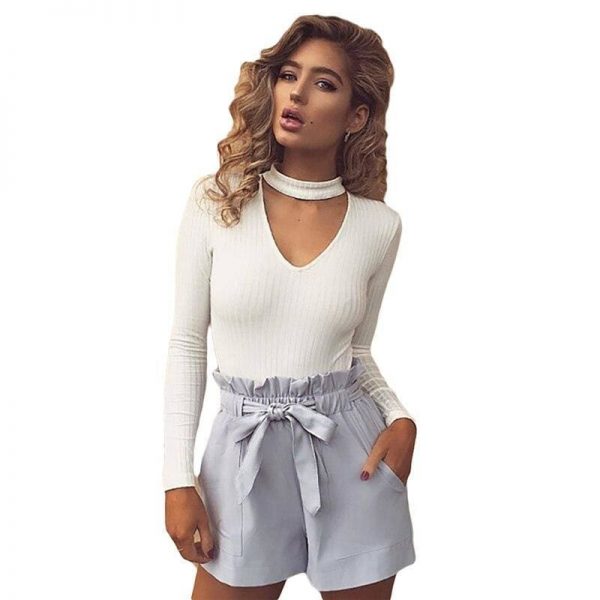 The Best Halter knitted sweater short pullover women tops Slim v neck jumper Online - Source Silk