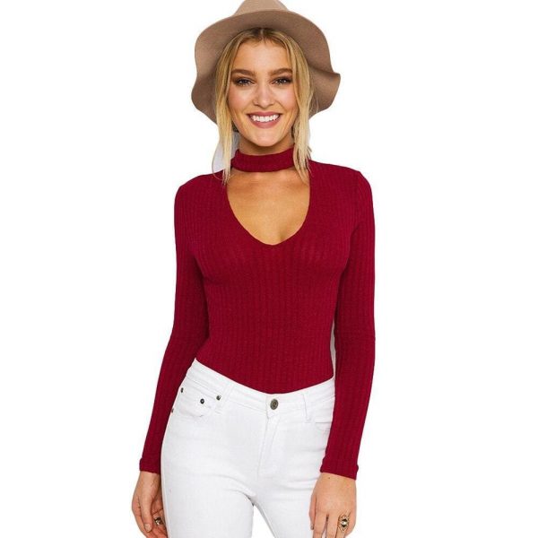 The Best Halter knitted sweater short pullover women tops Slim v neck jumper Online - Source Silk