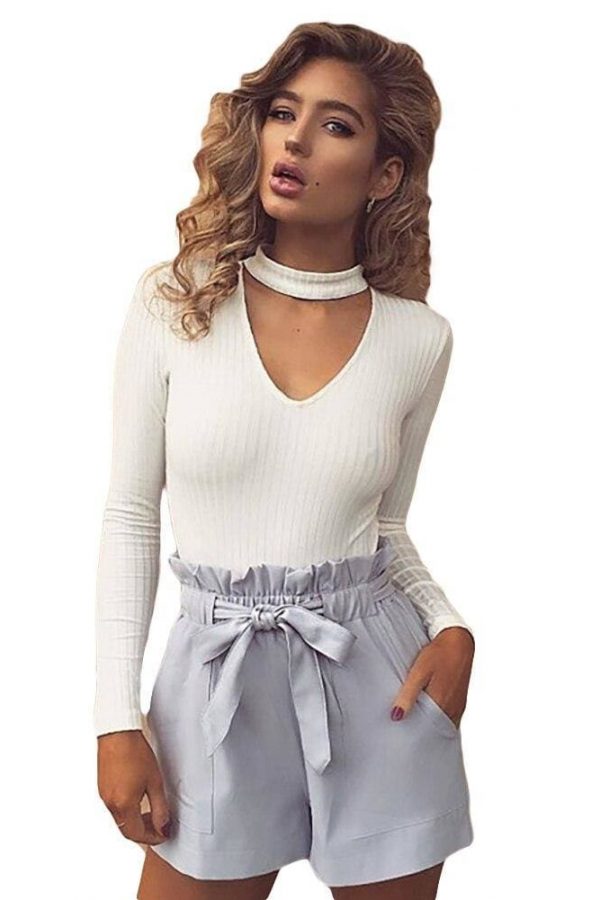 The Best Halter knitted sweater short pullover women tops Slim v neck jumper Online - Source Silk