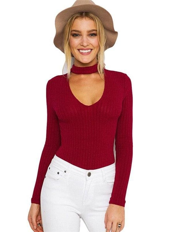 The Best Halter knitted sweater short pullover women tops Slim v neck jumper Online - Source Silk