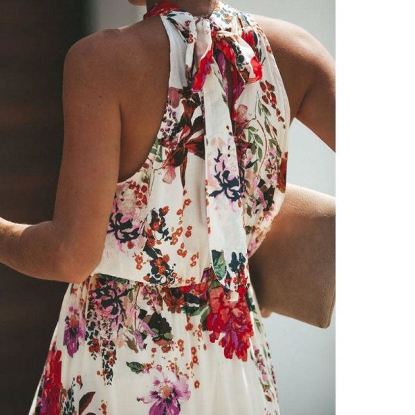 The Best Halter Style Women Summer Floral Dress Casual Boho High Waist Long Maxi Holiday Party Sleeveless Loose Dress Clothes Online - Takalr