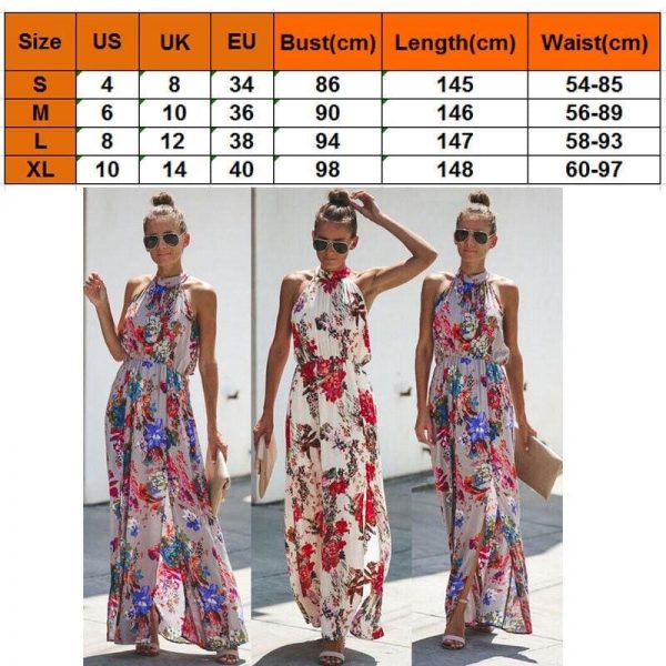 The Best Halter Style Women Summer Floral Dress Casual Boho High Waist Long Maxi Holiday Party Sleeveless Loose Dress Clothes Online - Takalr