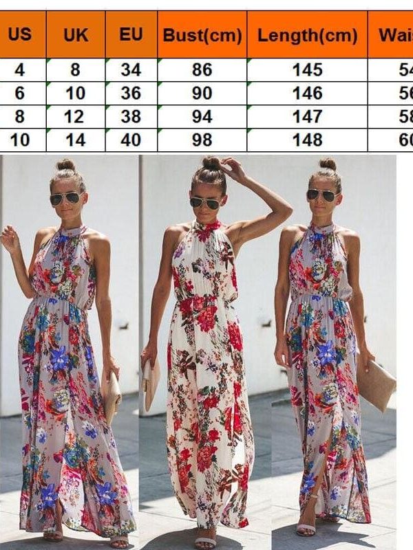 The Best Halter Style Women Summer Floral Dress Casual Boho High Waist Long Maxi Holiday Party Sleeveless Loose Dress Clothes Online - Takalr