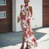 The Best Halter Style Women Summer Floral Dress Casual Boho High Waist Long Maxi Holiday Party Sleeveless Loose Dress Clothes Online - Takalr