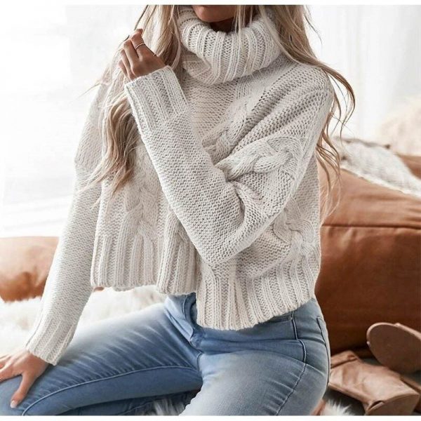 The Best Harajuku Turtleneck Crop Sweater Autumn Winter Knitted Jumper Online - Source Silk