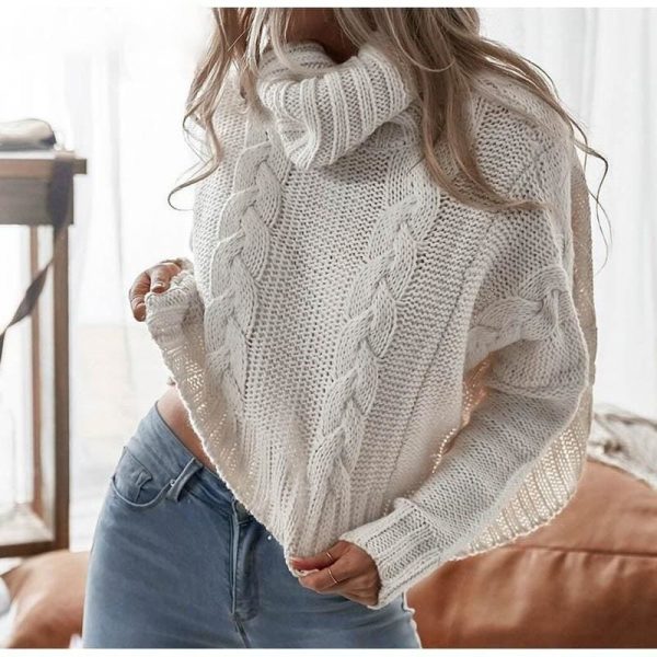 The Best Harajuku Turtleneck Crop Sweater Autumn Winter Knitted Jumper Online - Source Silk