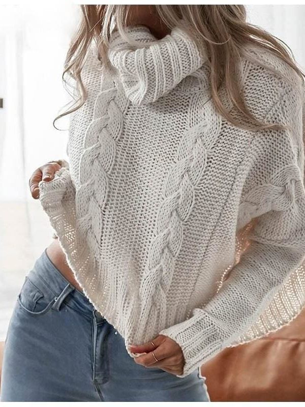 The Best Harajuku Turtleneck Crop Sweater Autumn Winter Knitted Jumper Online - Source Silk