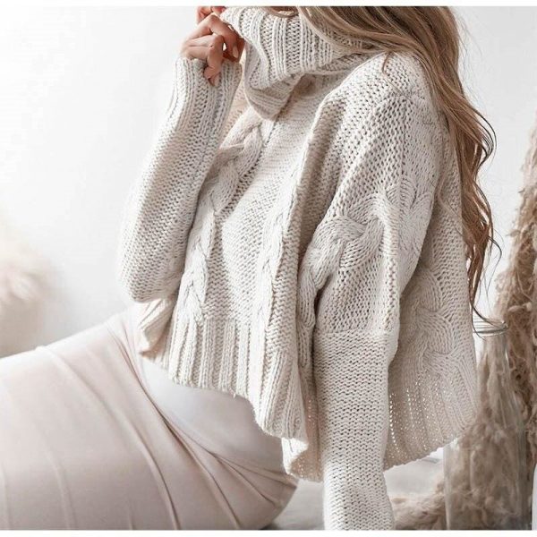 The Best Harajuku Turtleneck Crop Sweater Autumn Winter Knitted Jumper Online - Source Silk