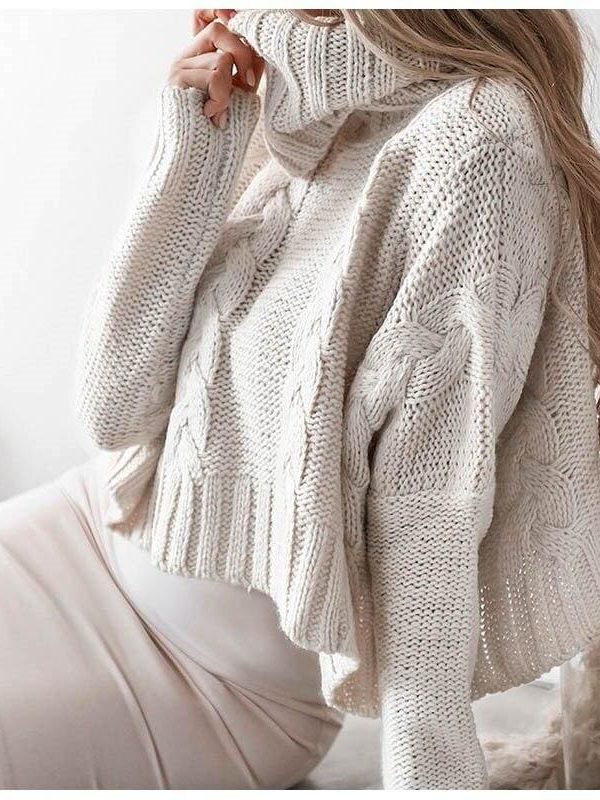 The Best Harajuku Turtleneck Crop Sweater Autumn Winter Knitted Jumper Online - Source Silk