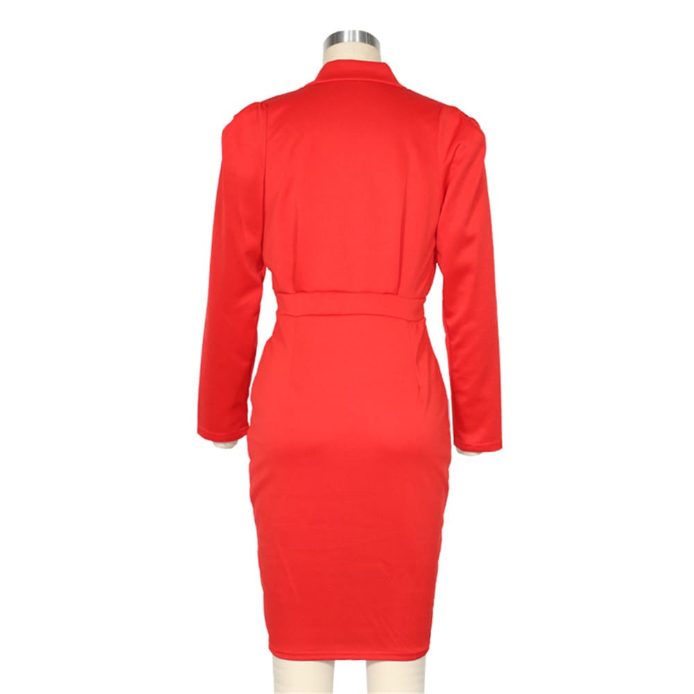 Elegant Womens Long Sleeve V Neck Bodycon Dress OL Ladies Evening Party Office Workout Mini Dress