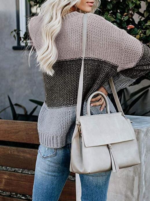 Casual Knitted Color Block Sweater Women Jumper Loose Colorful Striped Sweaters Pullovers Winter Fluffy Sweater