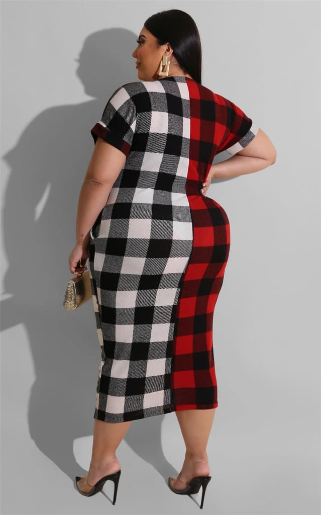 Women Sexy Plaid Bodycon Dress Cotton O-neck Long Sleeve Spring Autumn Casual Slim Jumper Midi Pencil Dress