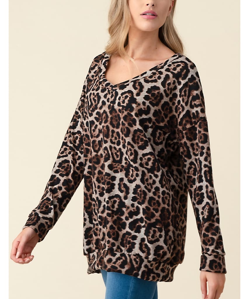 Women Autumn Leopard Print Long Sleeve Button V Neck T Shirt Casual Tops Baggy Fashion Loose Blouse