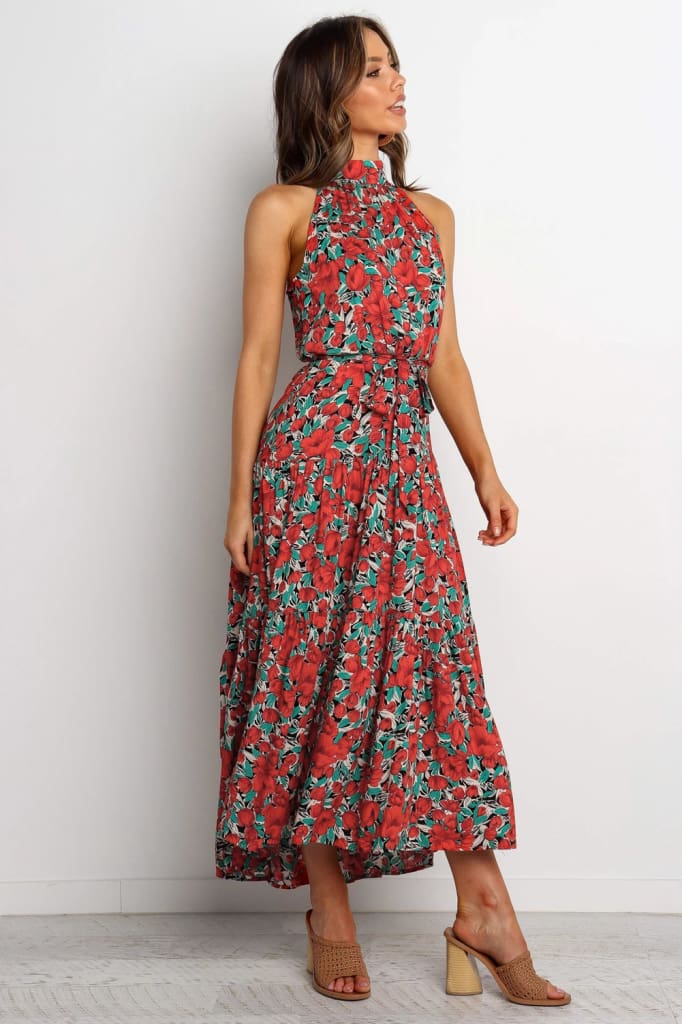 Boho Maxi Floral Dress Summer Ladies Sleeveless Halter Neck Casual Holiday Party Long Flower Dress