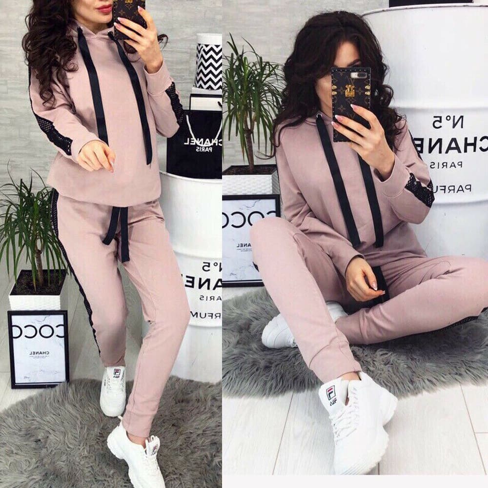 Womens 2pcs Sport Sets Lady Autumn Tracksuit Long Sleeve Hoodie Tops Sweatpants Warm Outfits Running Suit Sportswear