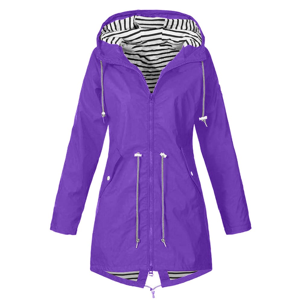 Women Hooded Coat Windproof Rain Coat Parka Zip Jacket