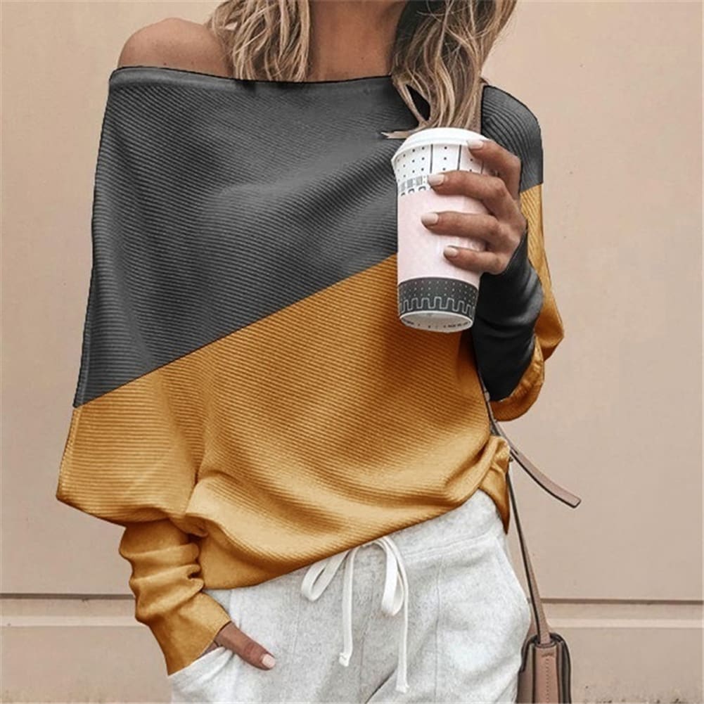 New Womens Stitching Colour Autumn Baggy Ladies Casual Top Loose Blouse Oversized Jumper Shirt Tops Outwear