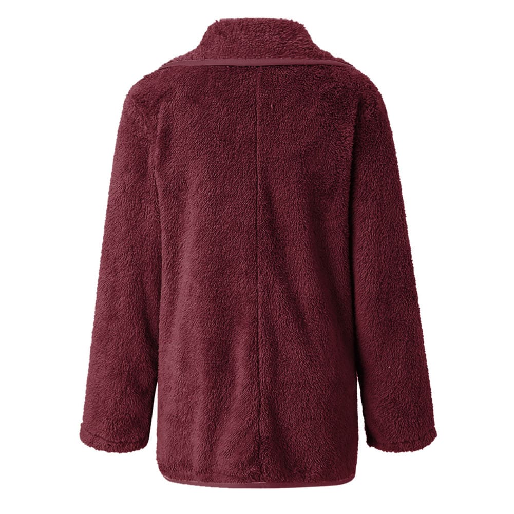 Women Lapel Loose Solid Color Jackets Ladies Casual Warm Cashmere Wool Coat Fluffy Woolen Teddy Bear Cardigan Tops