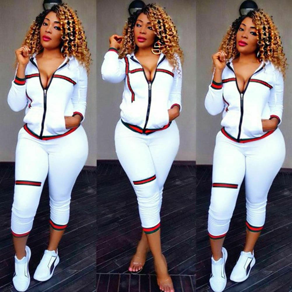 Womens 2pcs Tracksuits Set Ladies Casual O-Neck Hoodies +long Pants Plus Size