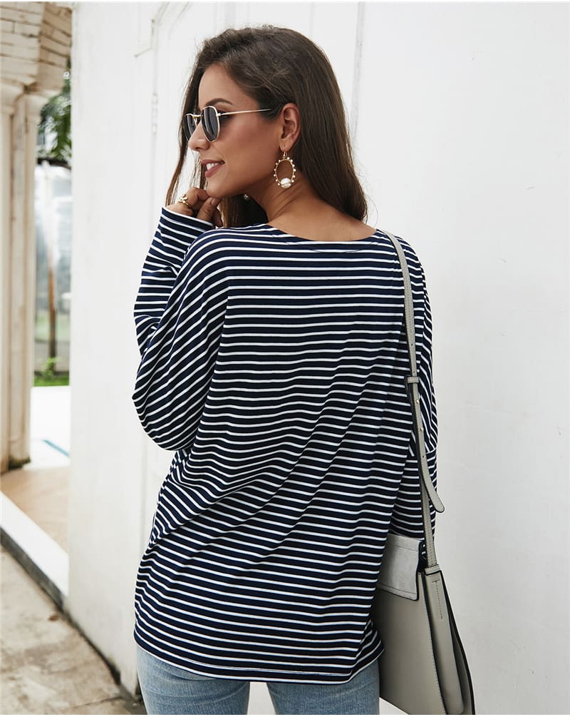 Fashion Women Autumn Casual Top Long Sleeve T shirt V Neck crisscross Tee Shirt Femme Elegant Stripe Dames tshirt Streetwear