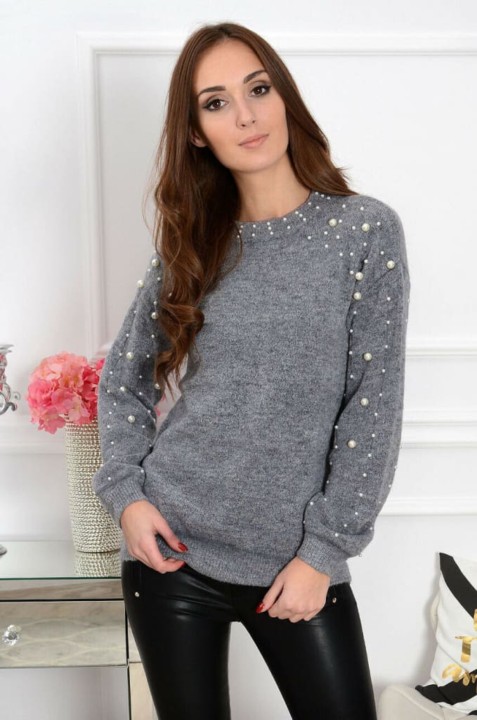 2019 Autumn Women Half-high Collar Knitted Beading Sweater Loose Jumper Ladies Winter Warm Basic Pullover Tops