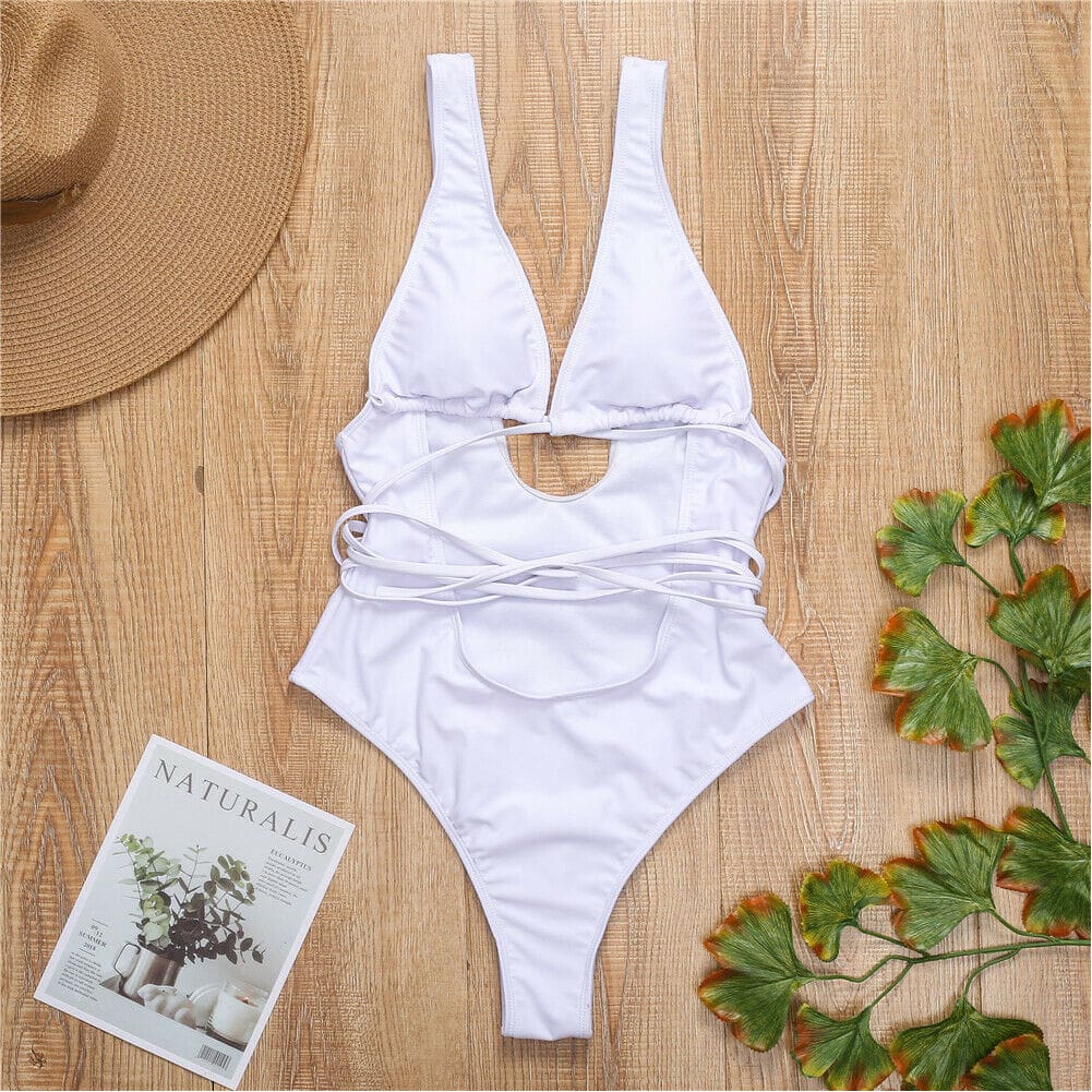 Womens Bikini One-Piece Set Push Up Monokini Swimwear Bandage Swimming Costume