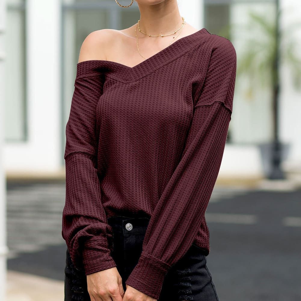 New Women Long Sleeve Loose T Shirts Fashion Ladies One Shoulder Summer Casual Pullover Tops Shirt Sweatshirt