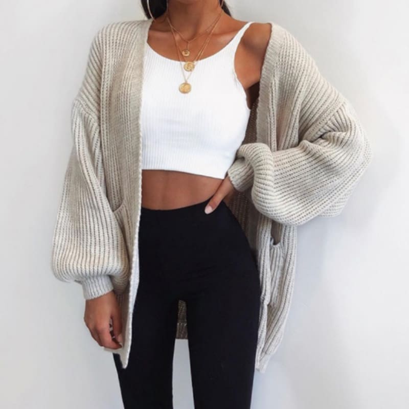 2019 Fashion Women Autumn Sweater Cardigans Lantern Sleeve Loose Casual Solid Warm Sweater Tops Outwear Streetwear