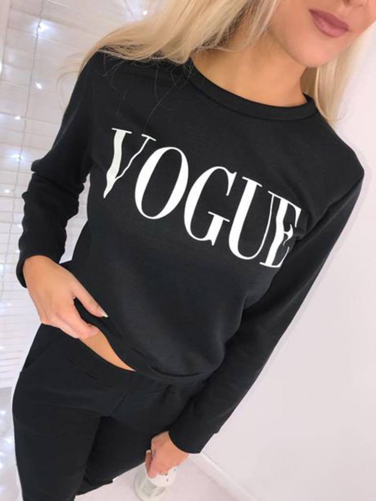 Women Sweatshirts Ladies Casual VOGUE Print Slouch Pullover Jumper Daily Tops