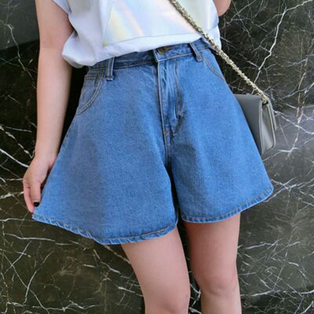 Fashion Women Denim Shorts Summer Casual Loose Flare Short Jeans High Waist Solid Casual Shorts Trousers