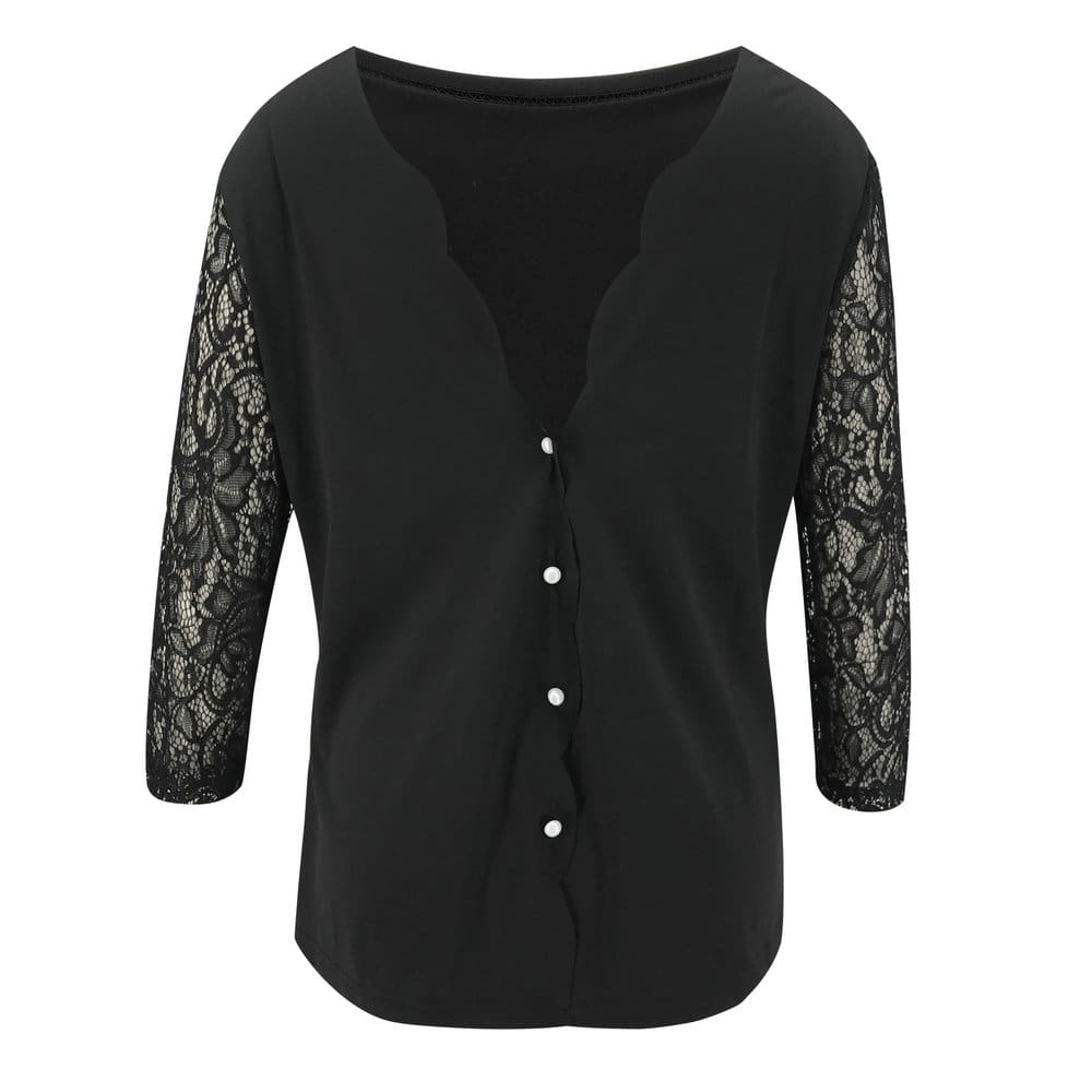 Black lace Blouse Women Elegant Long Sleeve Sexy V Neck Shirts Tops