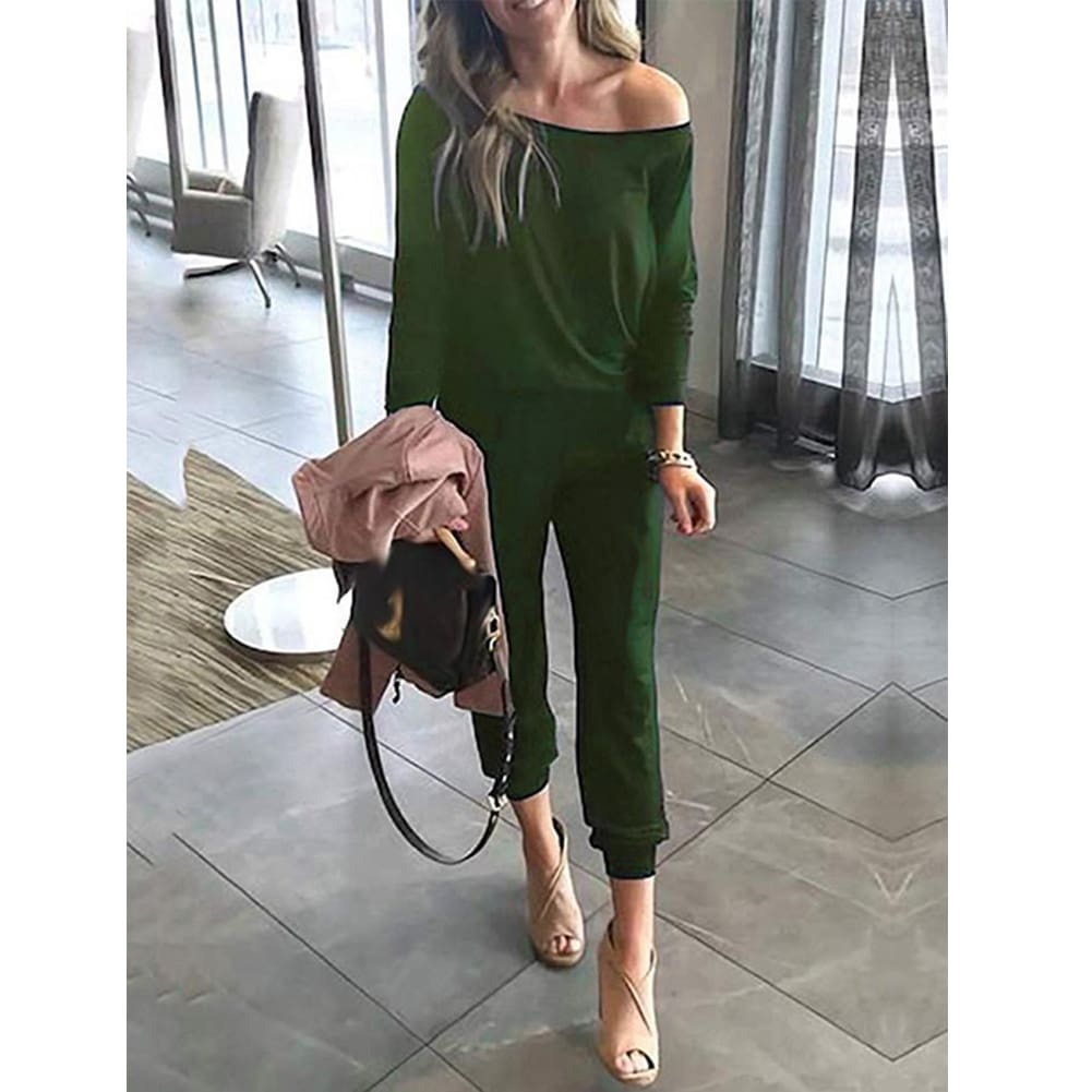 One-Shoulder Long Sleeve Jumpsuit Lady Autumn Soft Loose Playsuit Bodycon Party Trousers Jumpsuit