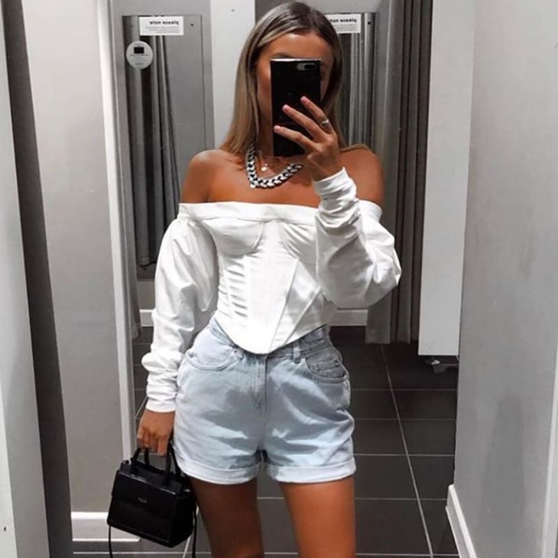 2019 Fashion Trend Women Cropped Tops Casual Long Sleeve Slash Neck Off Shoulder T shirts Party HOT Skinny Pre-fall New Tees