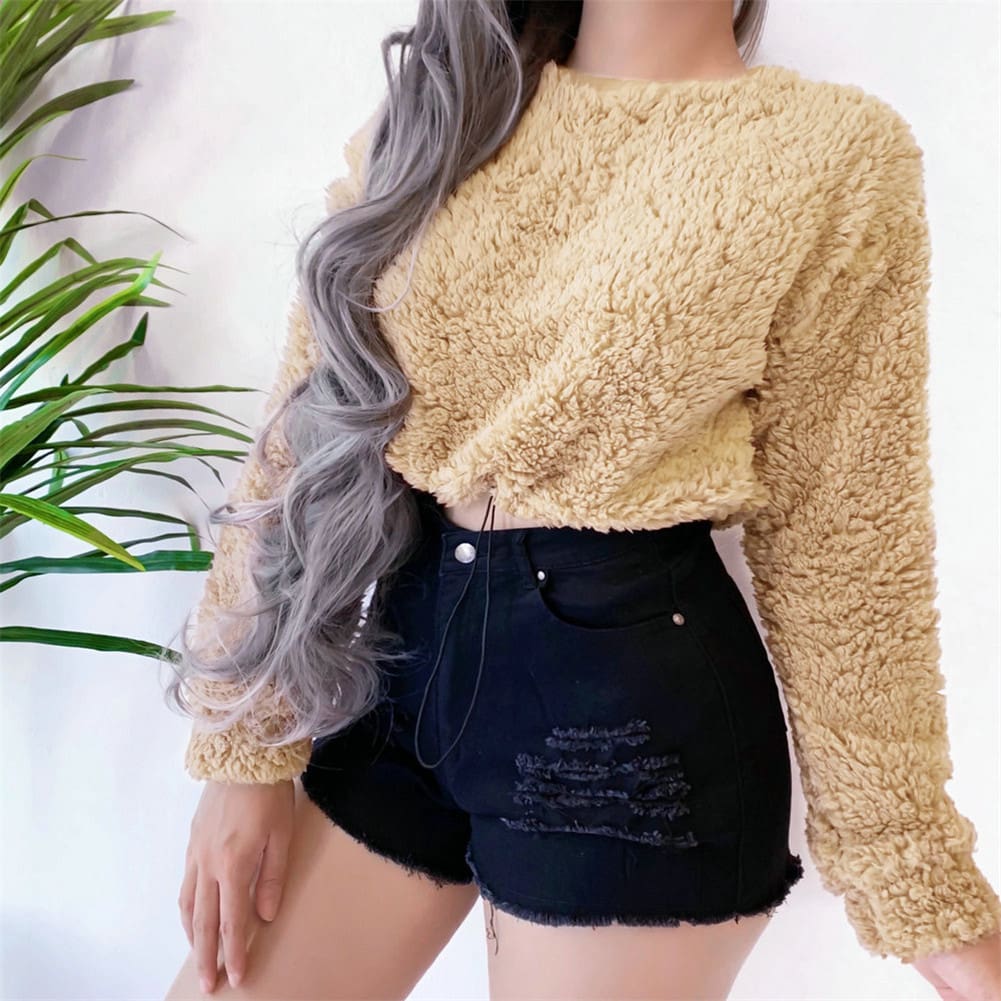 Women Fleece Long Sleeve Plush Hooded Winter Warm Sweater Casual Jumper Pullover Long Tops Sweatshirt Blouse