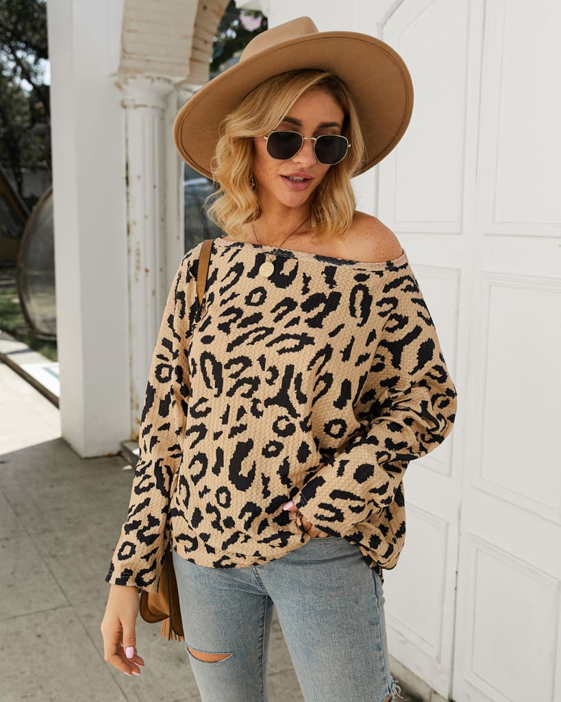 Women Ladies Leopard Print Long Sleeve Loose Casual Tops Autumn Winter Warm Pullover Sweatshirt Blouse Sweater