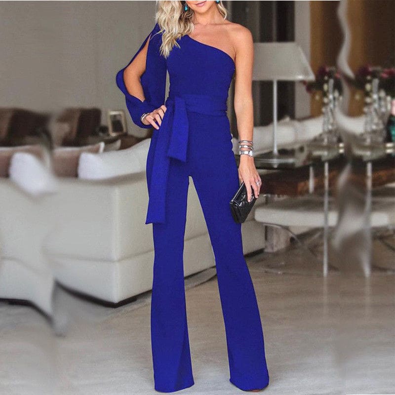 Women Ladies Jumpsuits Summer Clubwear Playsuit Jumpsuit Loose One Shoulder Long Trousers Black Blue Green Pink