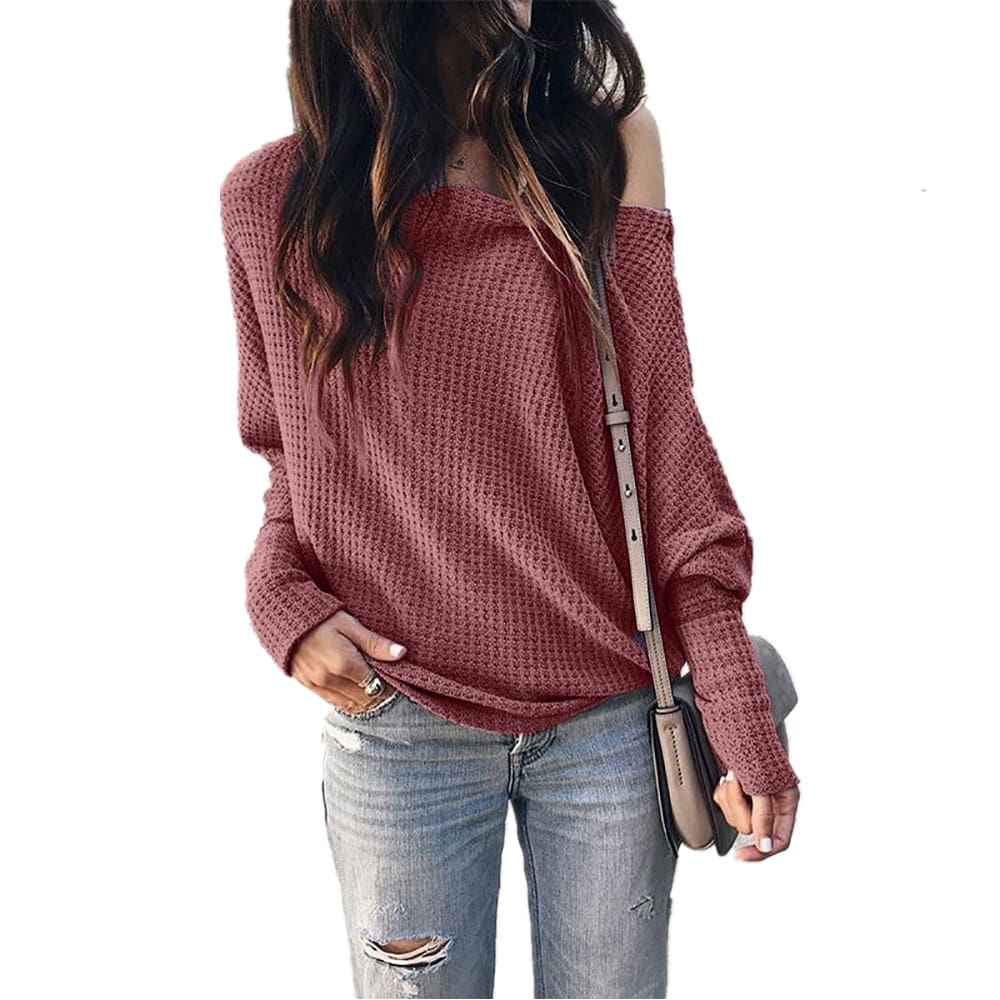 Fashion Women Autumn Cold Off Shoulder Loose T Shirts Ladies Casual Long Sleeve Pure Tops Shirt