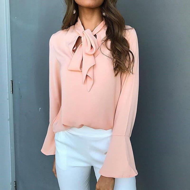 Chiffon Blouses Women 2019 Autumn Fashion Long Sleeve V-neck Blouse