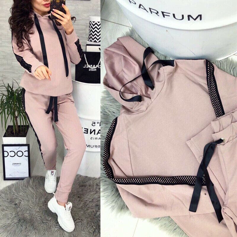 Womens 2pcs Sport Sets Lady Autumn Tracksuit Long Sleeve Hoodie Tops Sweatpants Warm Outfits Running Suit Sportswear