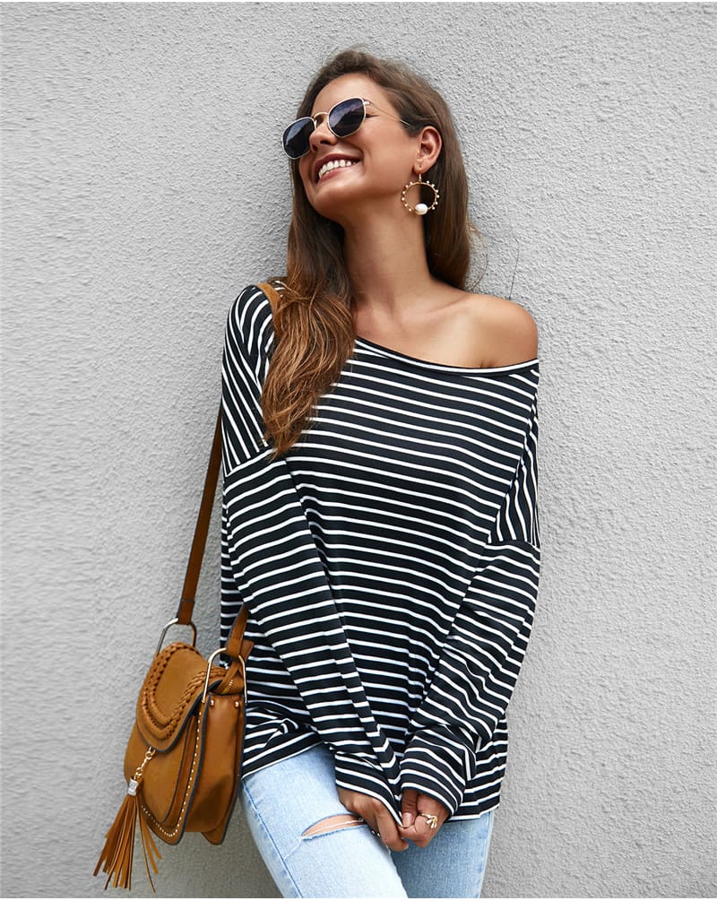 Women Autumn Stripe T shirt Long Sleeve Loose Tee shirt Femme Ladies harajuku tshirt Elegant Plain ulzzang dames Streetwear