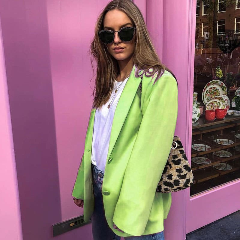 Women Blazer Oversize Autumn Long Coat Sexy Simple Candy Color Slim Long-sleeved Suit Kendall Fashion Avocado Green Blazer