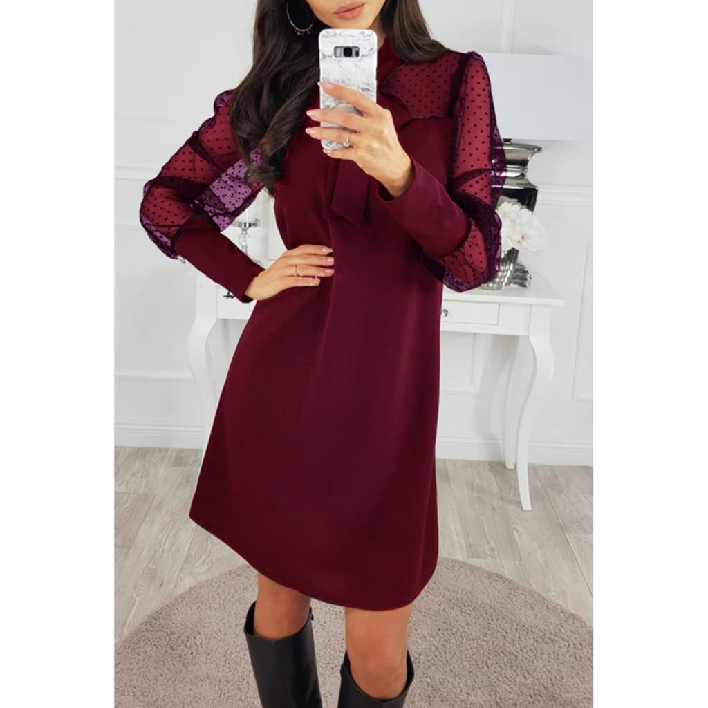 Fashion Women Elegant Evening Party Club Loose Dress Women Ladies Casual Mesh Puff Long Sleeve Dress vestidos