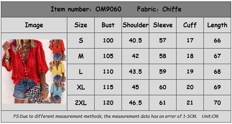 Women Long Sleeve Casual Chiffon Blouse Shirt Ladies Loose Button Holiday Tops Shirt Streetwear